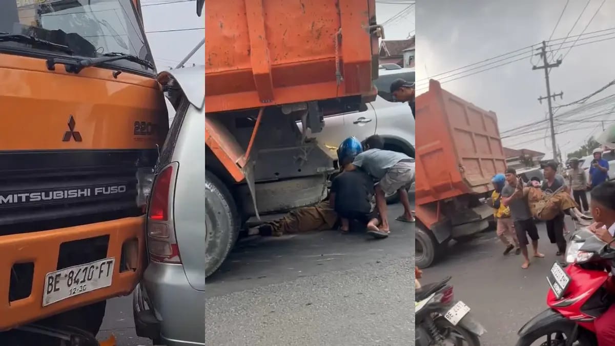 Diduga Rem Blong, Dump Truk Hantam 3 Kendaraan di Jalan Pramuka
